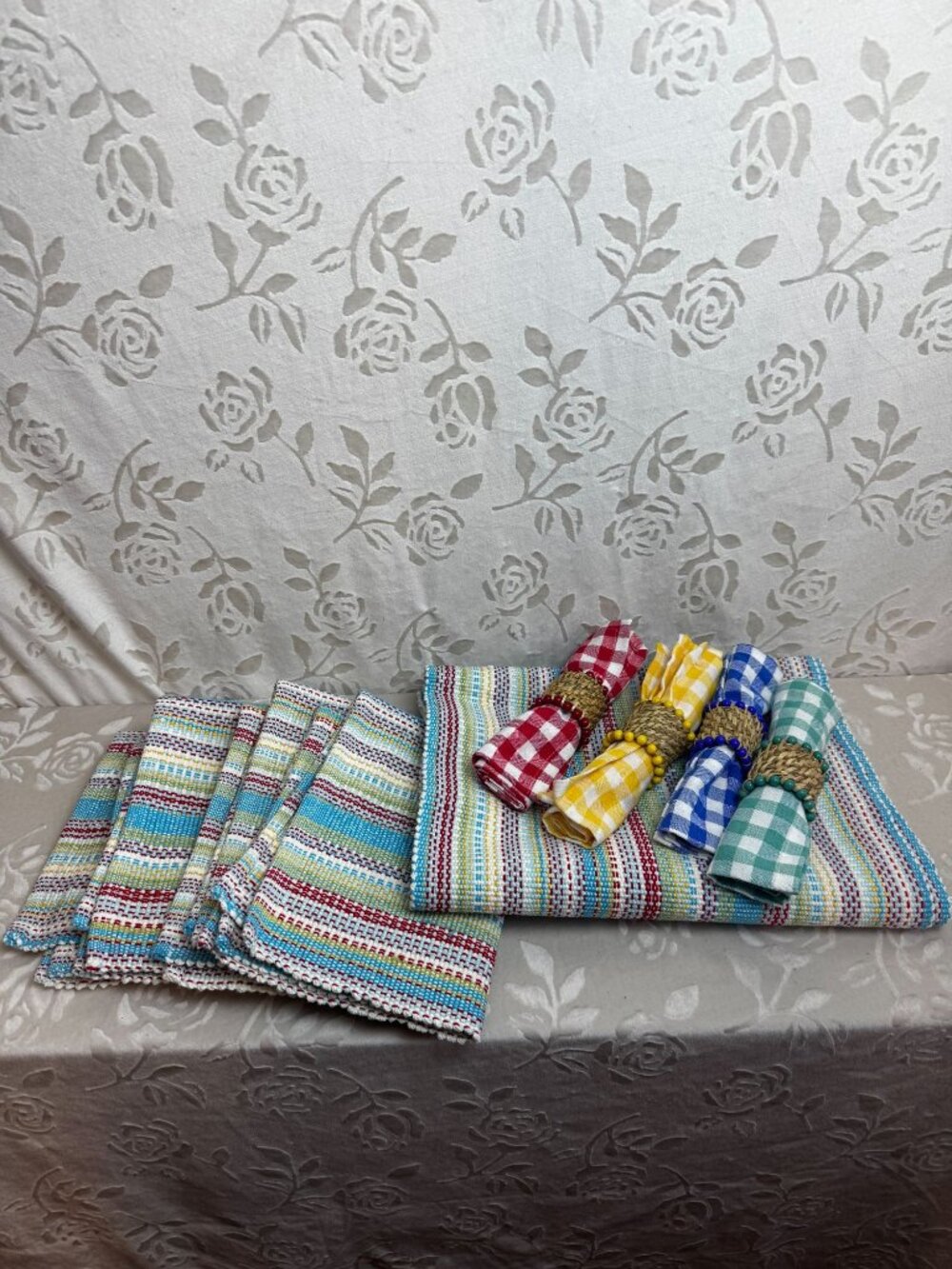 Pioneer Woman Chunky Stripe Table Linens 13 Piece Set Napkins Checkered Picnic